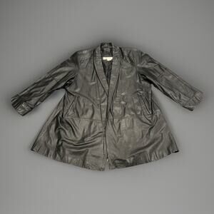 Venezia Soft Leather Long Blazer Jacket Women’s Plus 18/20 Black 36” Length